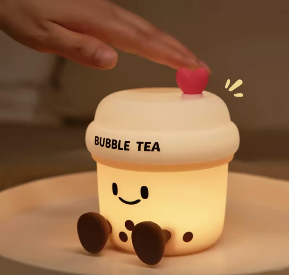 Cute Boba Tea Night Light – Soft Silicone Rechargeable Lamp
