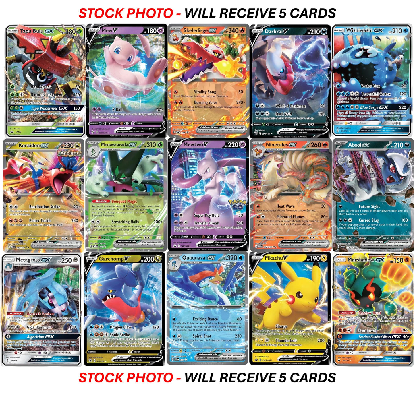 5 Pokémon Ultra Rare Card Bundle – V, GX, ex & More