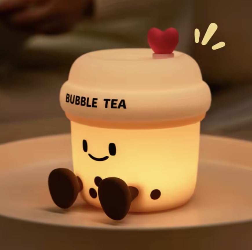 Cute Boba Tea Night Light – Soft Silicone Rechargeable Lamp
