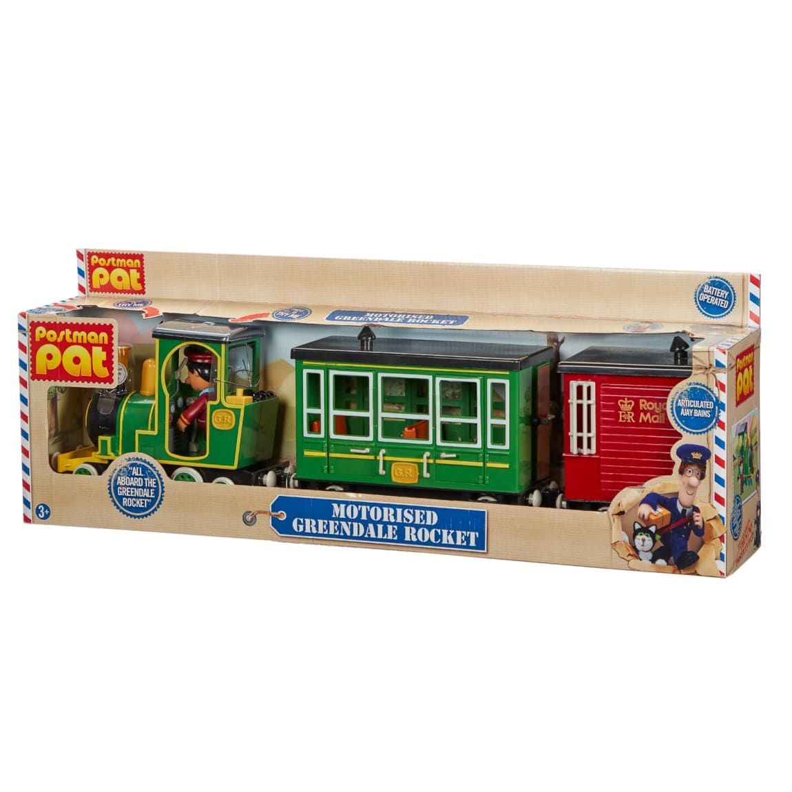 Postman Pat Greendale Rocket Motorised Toy Train - Battery Operated Playset with Sound Effects & Character Phrases - Interactive Kids Preschool Toy, Perfect Toddler Gift