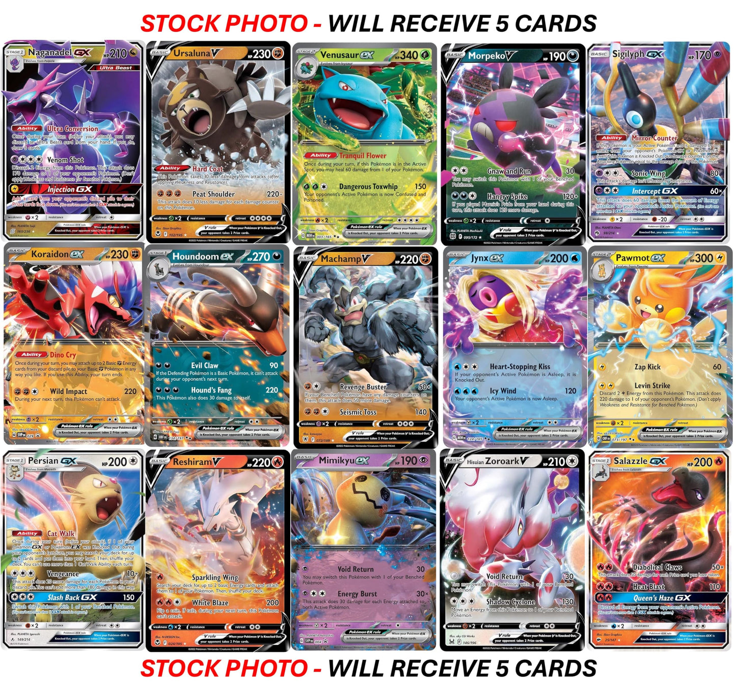 5 Pokémon Ultra Rare Card Bundle – V, GX, ex & More