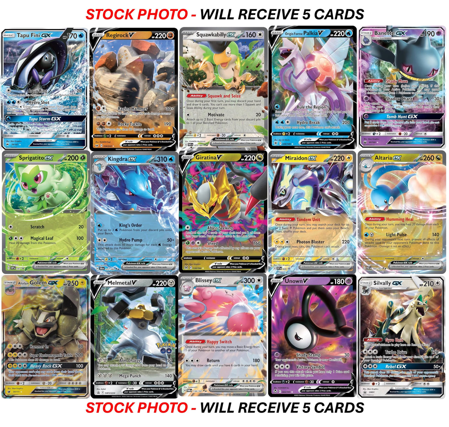 5 Pokémon Ultra Rare Card Bundle – V, GX, ex & More