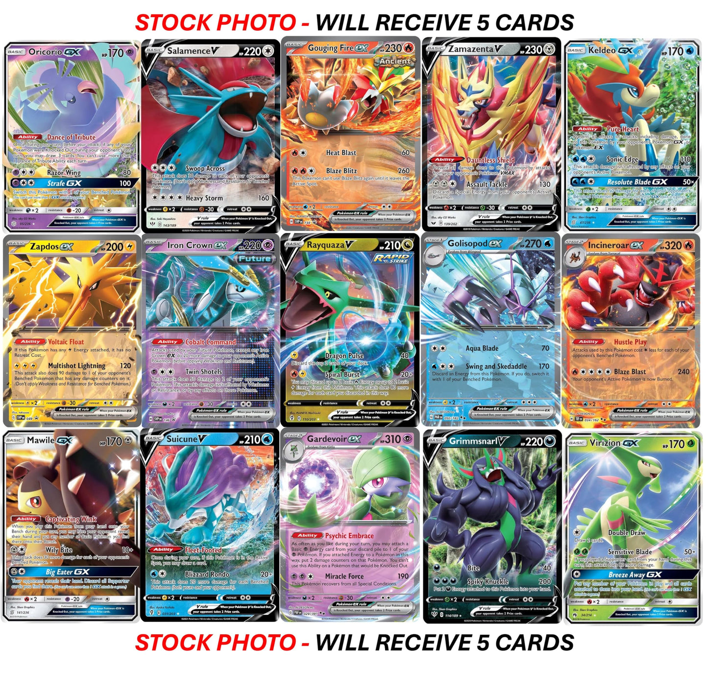 5 Pokémon Ultra Rare Card Bundle – V, GX, ex & More